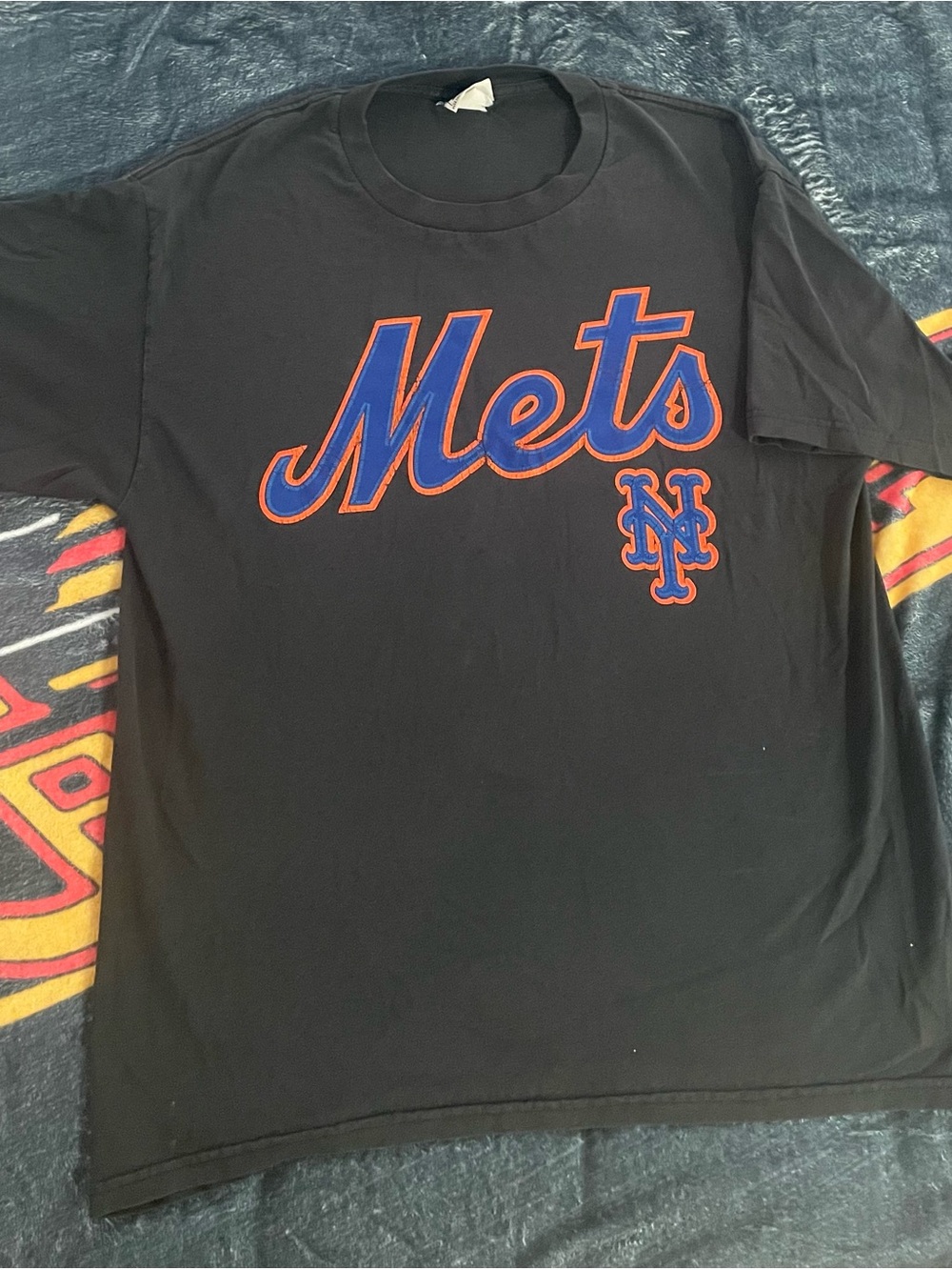 Black New York Mets Graphic Tee with Blue and Orange Logo Lee Sports M